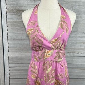 GARNET HILL Halter Maxi Dress 100% Linen Pink Tropical Print-6